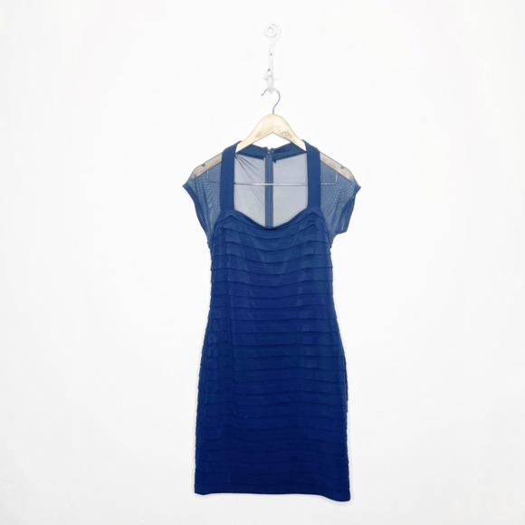 TADASHI SHOJI PETITE COLLECTION Mesh cap sleeve layered mini dress navy SMALL - Picture 1 of 5